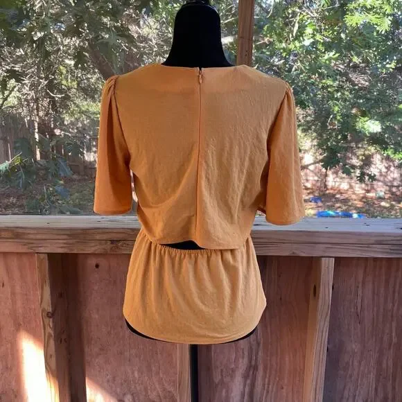 Ann Taylor Women's Mustard Yellow Peplum Waist Top Size S - Picture 5 of 10